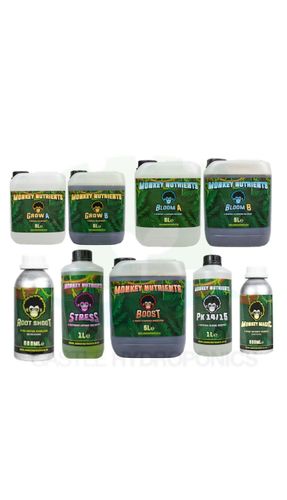 Monkey Nutrients Pack - Soil/Hydro (inc. 5 litre Grow, 10 Litre Bloom, 5 Litre Boost) (contains PGR)
